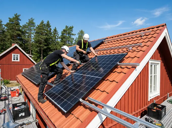 Solpaneler och montage för solceller
